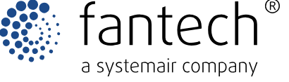 Fantech logo, showcasing the brand's identity as a Systemair company. The design features a blue circular motif, emphasizing innovation in ventilation solutions.