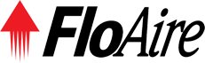 FloAire logo featuring a red upward arrow, indicating airflow or improvement. Relevant for discussing ventilation or air quality solutions.