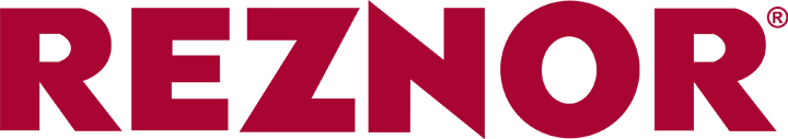 REZNOR brand logo in bold red letters, representing the company’s identity in heating and ventilation solutions.