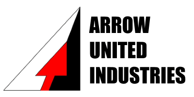 Logo for Arrow United Industries featuring a stylized arrow in red and black, symbolizing progress and direction in industrial services.