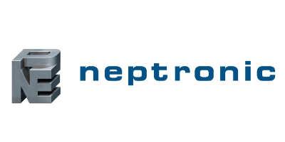 Neptronic logo featuring stylized letters "NE" in a metallic 3D design, symbolizing innovation in building automation solutions.