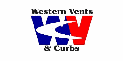 Logo for Western Vents & Curbs, featuring bold red, white, and blue colors with stylized lettering, representing their branding and services in ventilation.